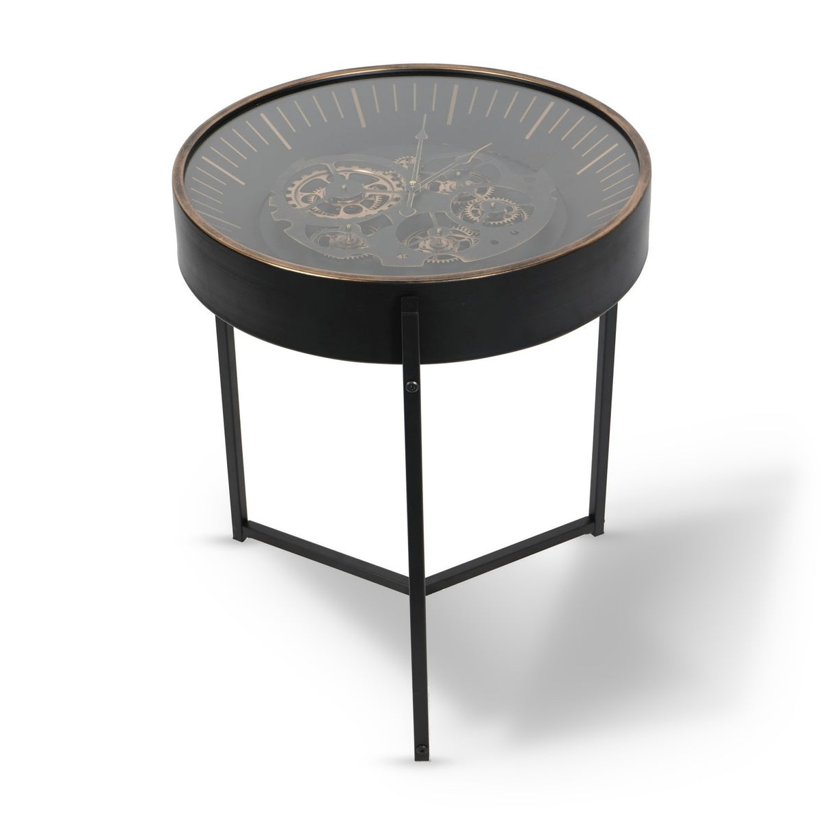 Palladium Black & Gold Moving Dials Clock Side Table
