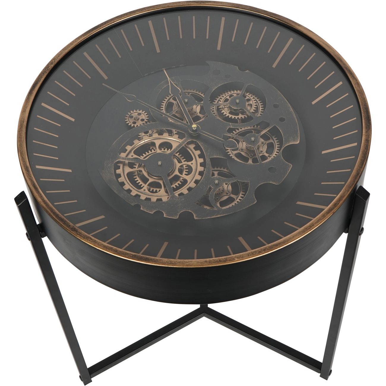 Palladium Black & Gold Moving Dials Clock Side Table