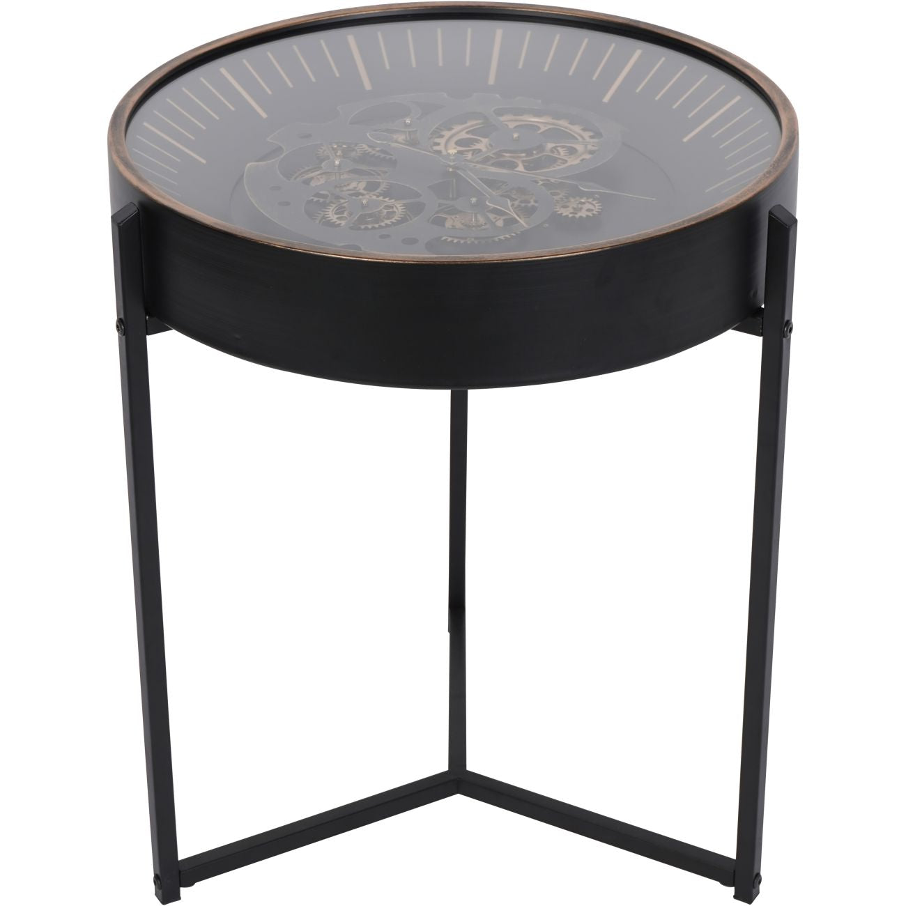Palladium Black & Gold Moving Dials Clock Side Table