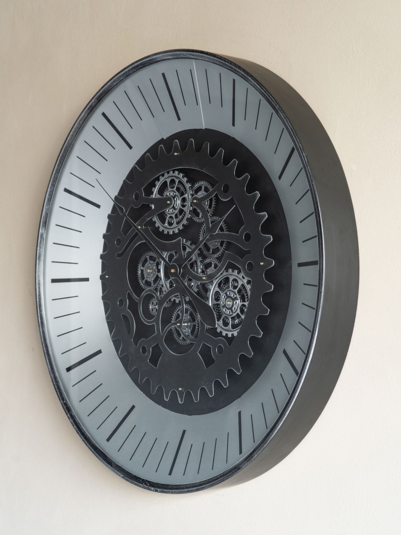 Palladium Black & Nickel Moving Dials Wall Clock Medium