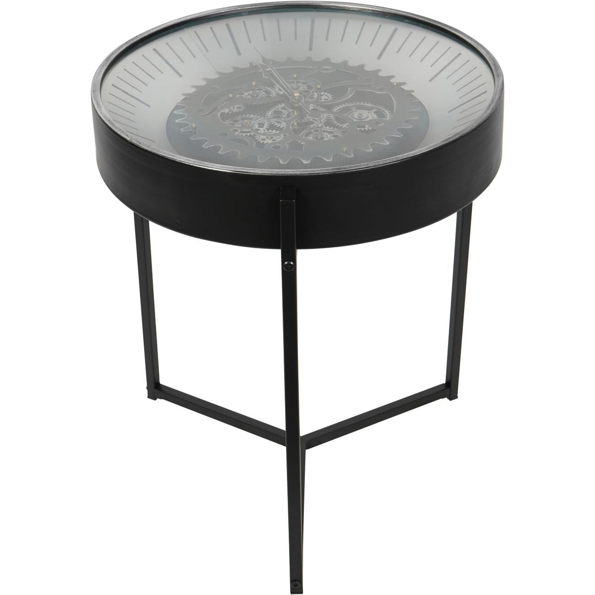 Palladium Black & Glass Moving Dials Clock Side Table