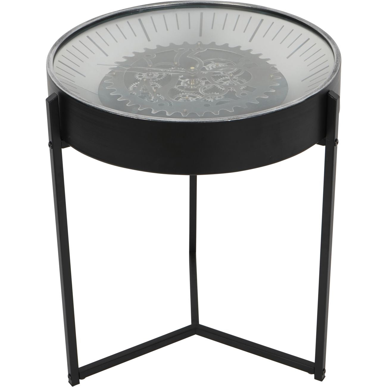 Palladium Black & Glass Moving Dials Clock Side Table product detail
