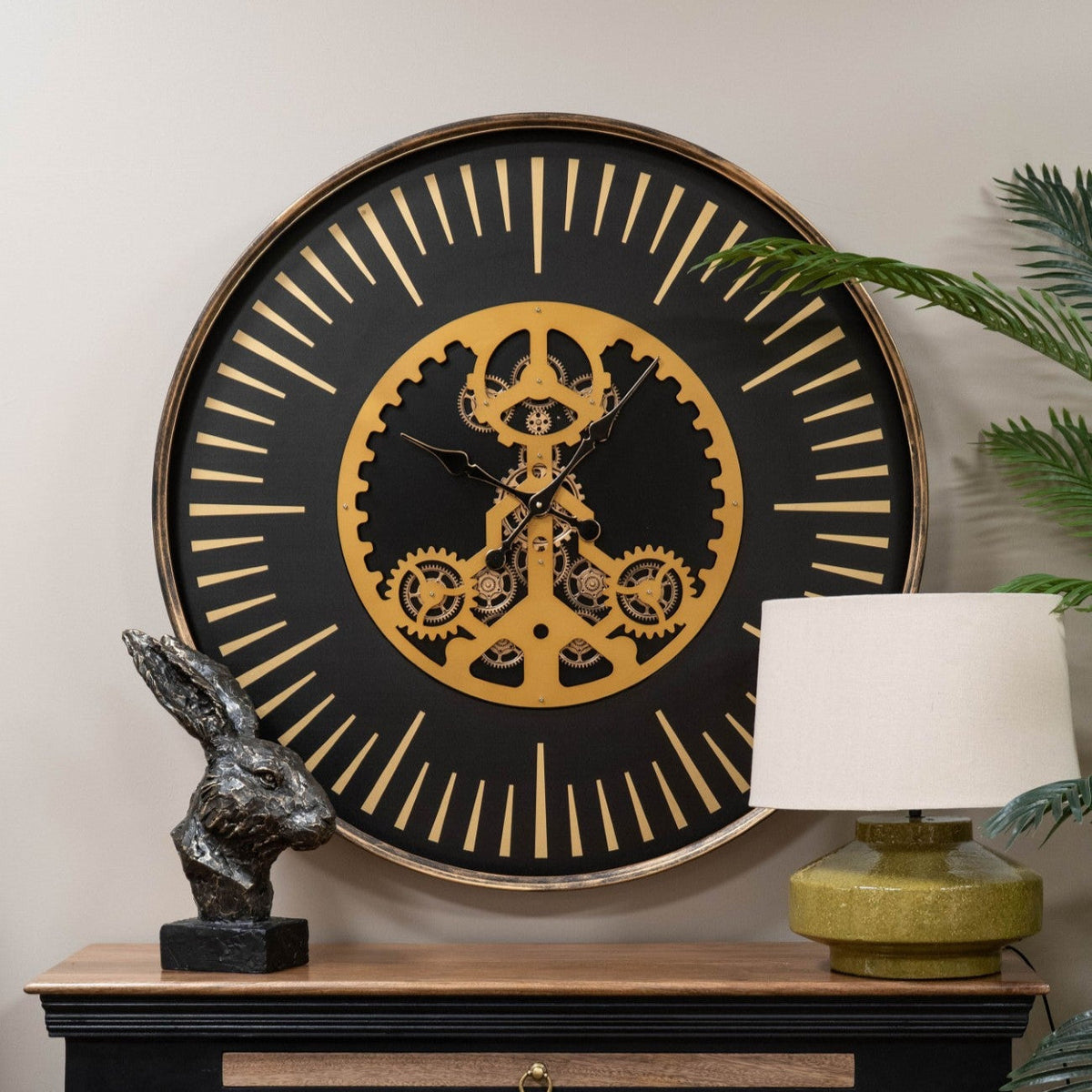 Palladium Black & Gold Centre Moving Dials Wall Clock Large