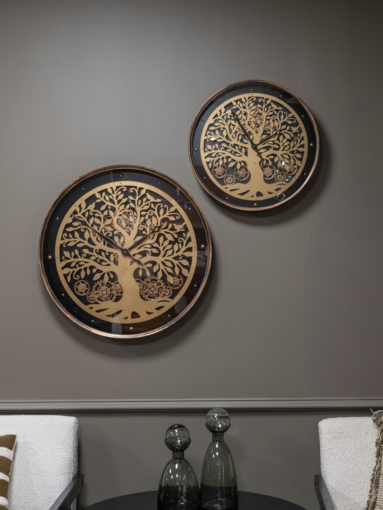 Viking Tree Black & Gold Moving Dials Wall Clock Large lifestyle