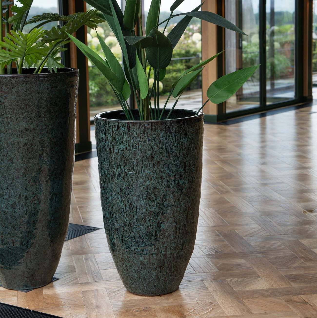 Mederno Reactive Glaze Ceramic Tall Green Planter 90cm Large