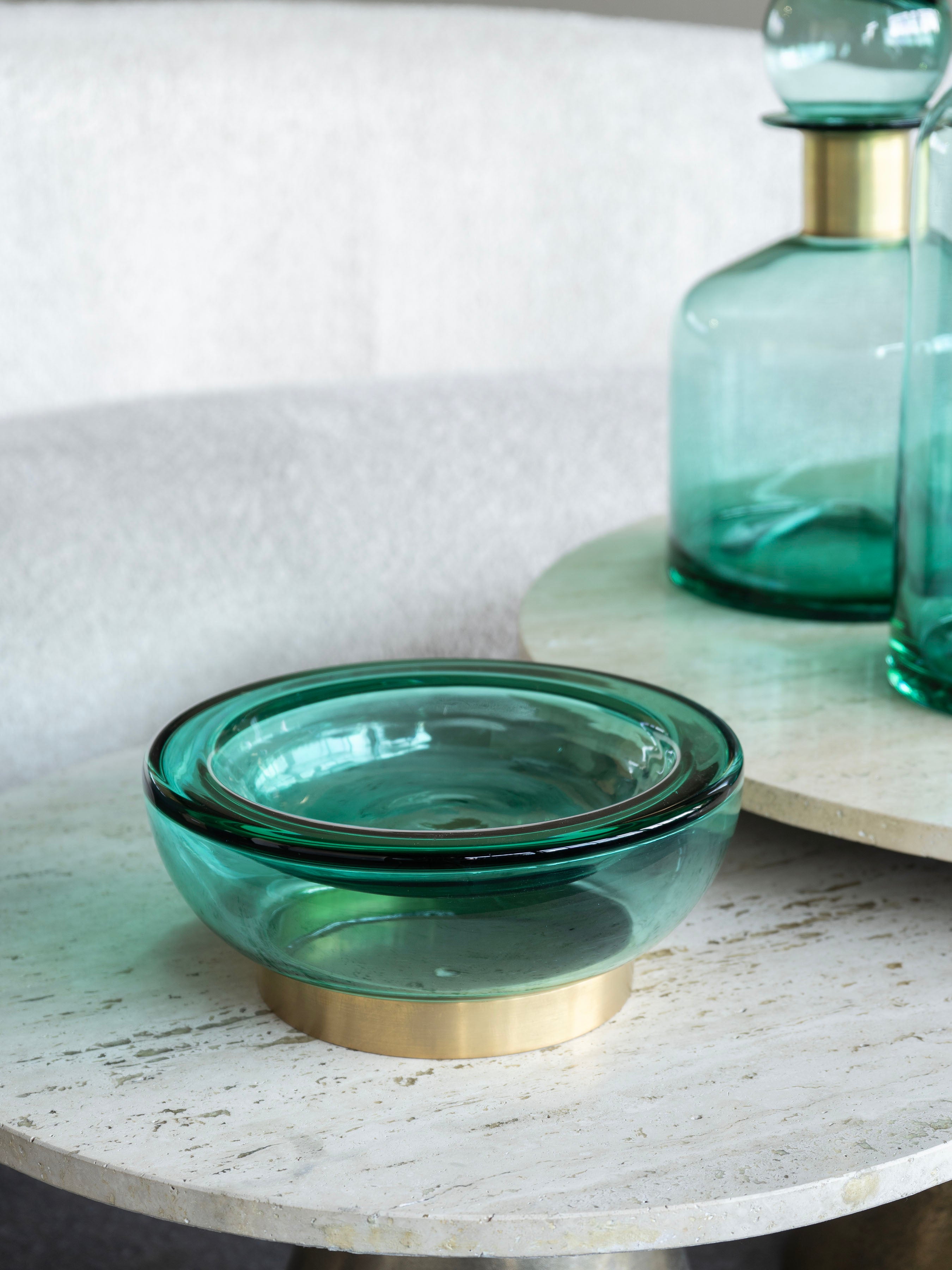 Jorum Collection Teal Glass Bowl with Brass Detail
