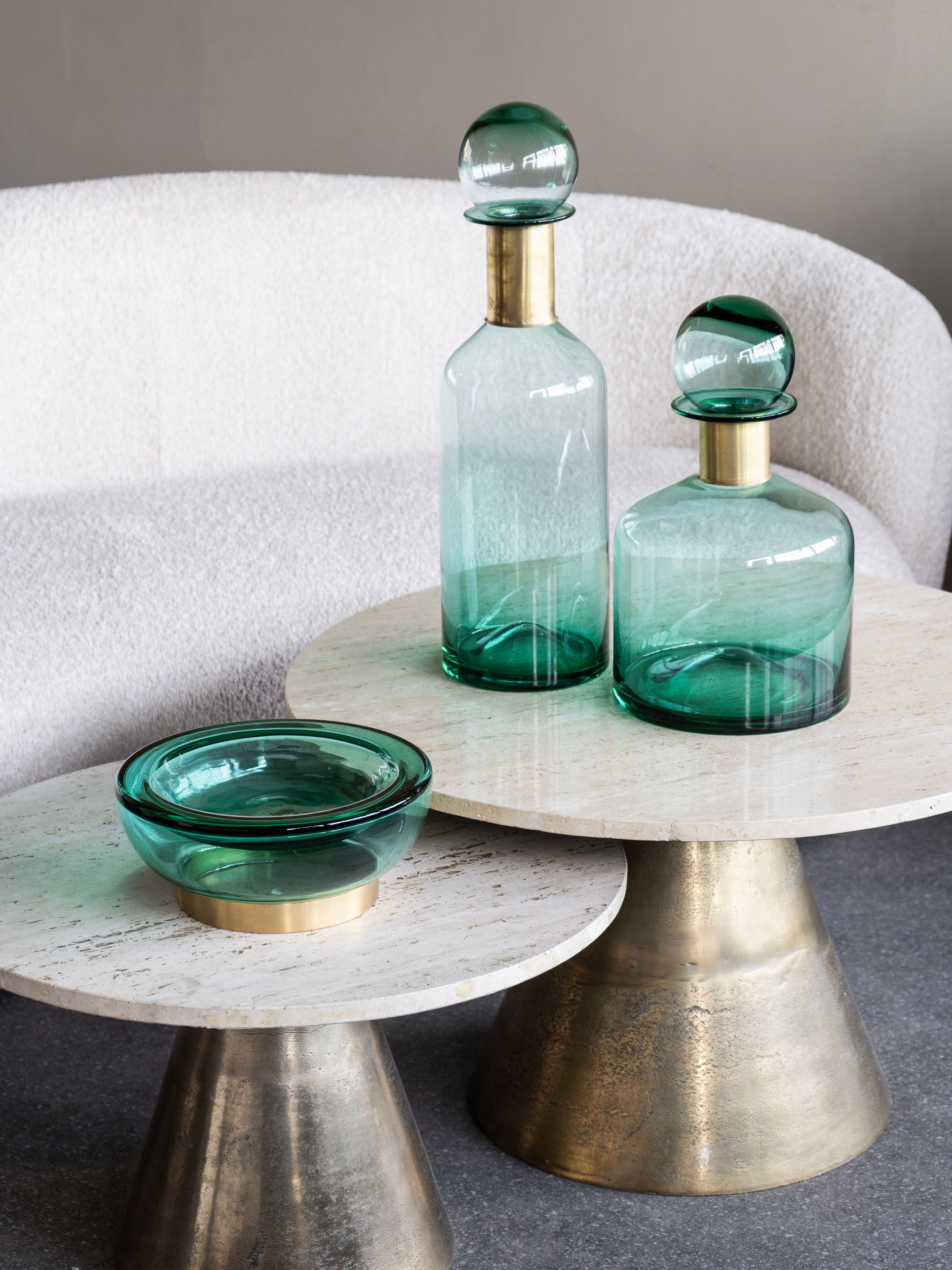 Jorum Collection Teal Glass Bowl with Brass Detail