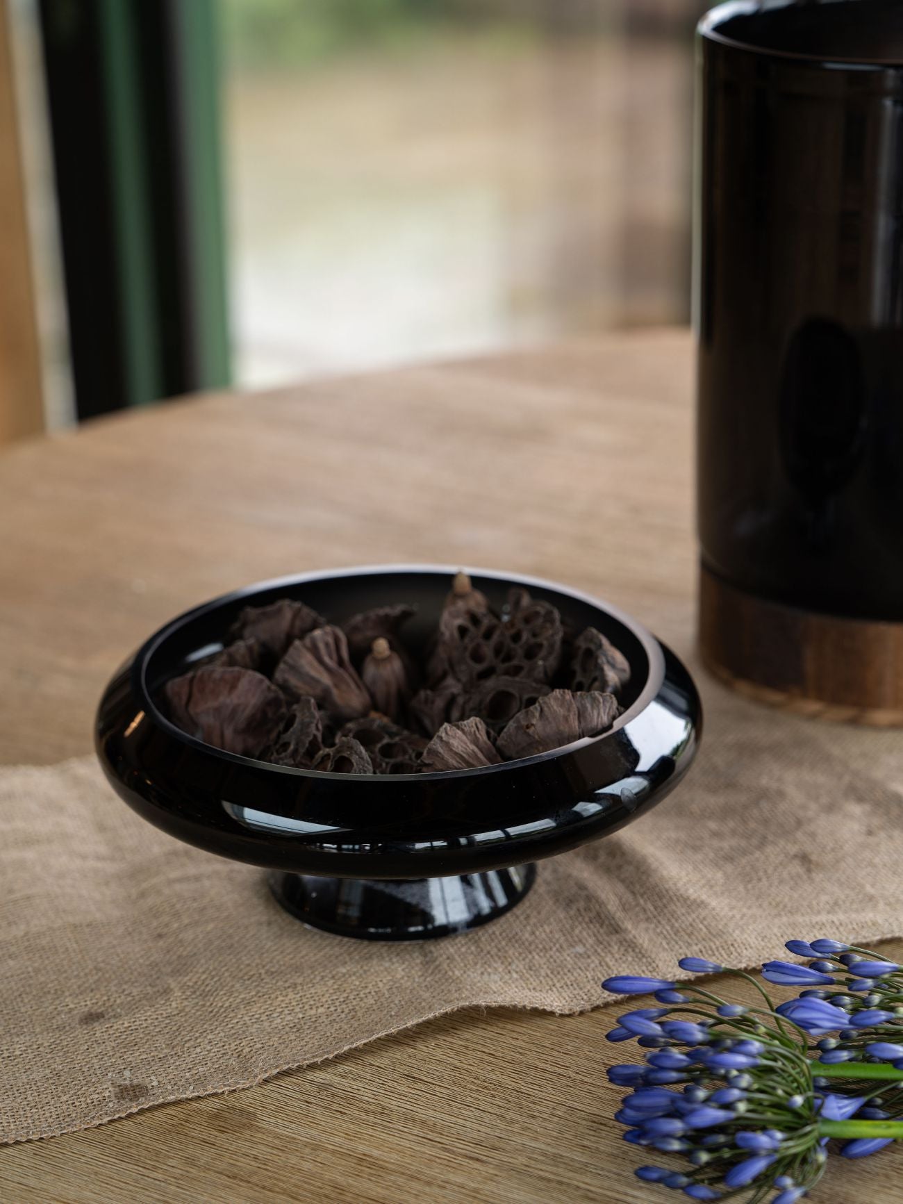 Noir Black Glass Bowl on Stand