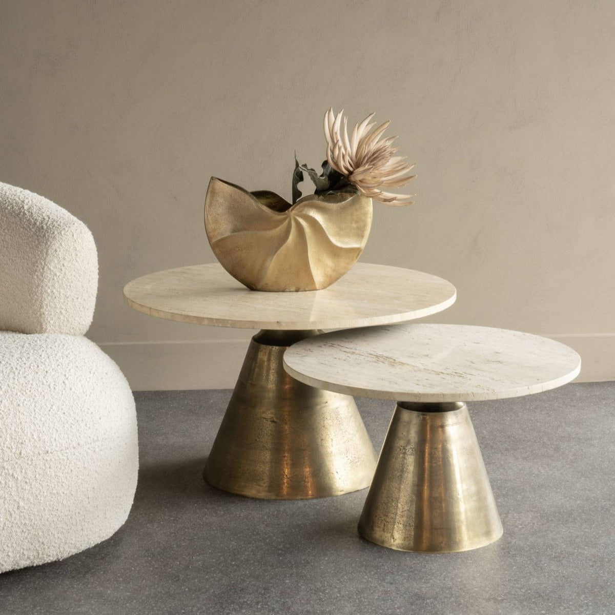 Clifton II Antique Brass & Cream Travertine Coffee Table 60cm