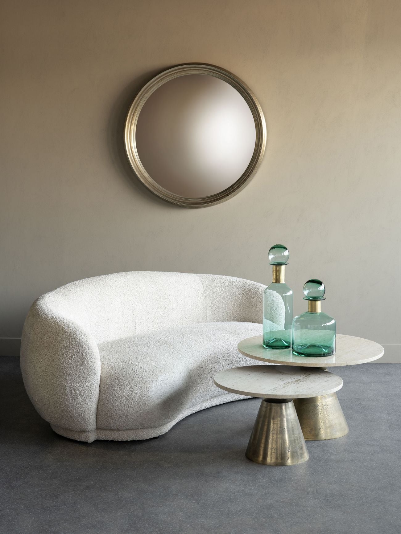 Clifton II Antique Brass & Cream Travertine Coffee Table 75cm lifestyle