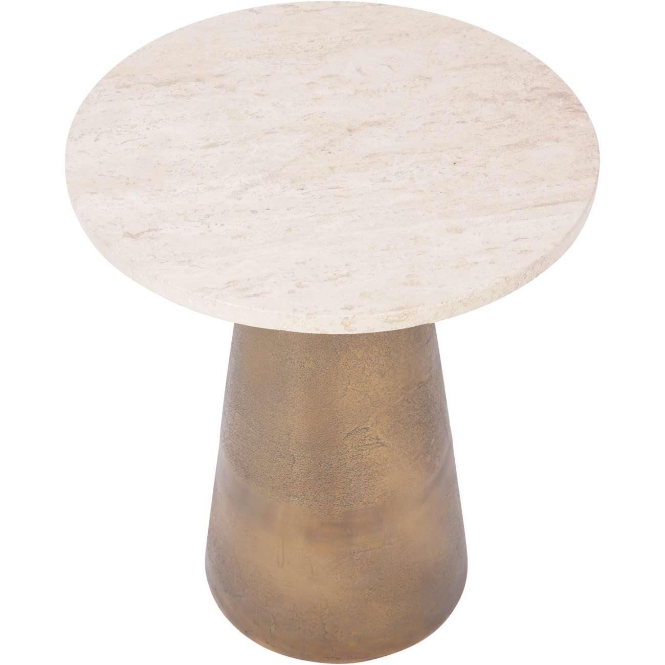Clifton II Antique Brass & Cream Travertine Side Table