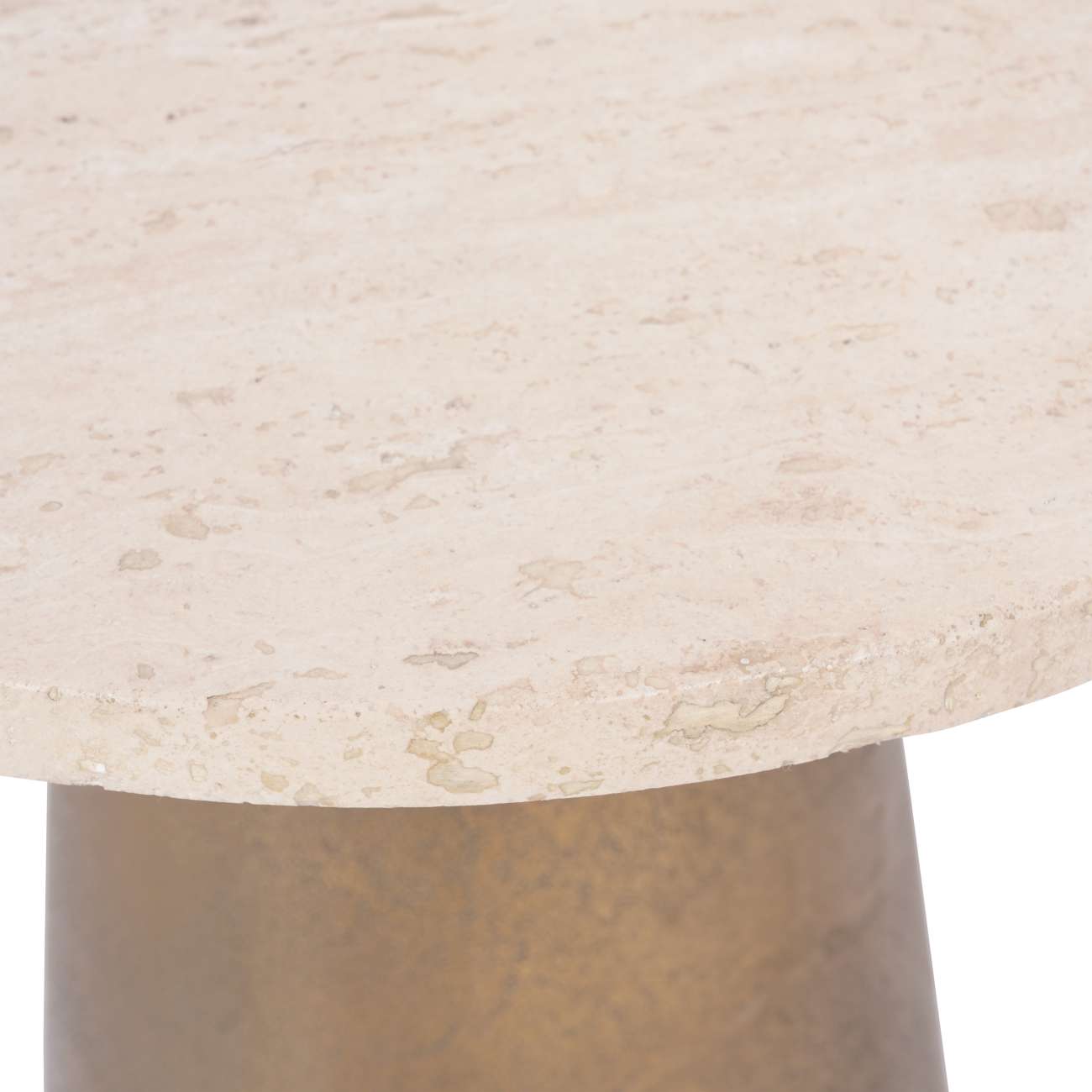Clifton II Antique Brass & Cream Travertine Side Table