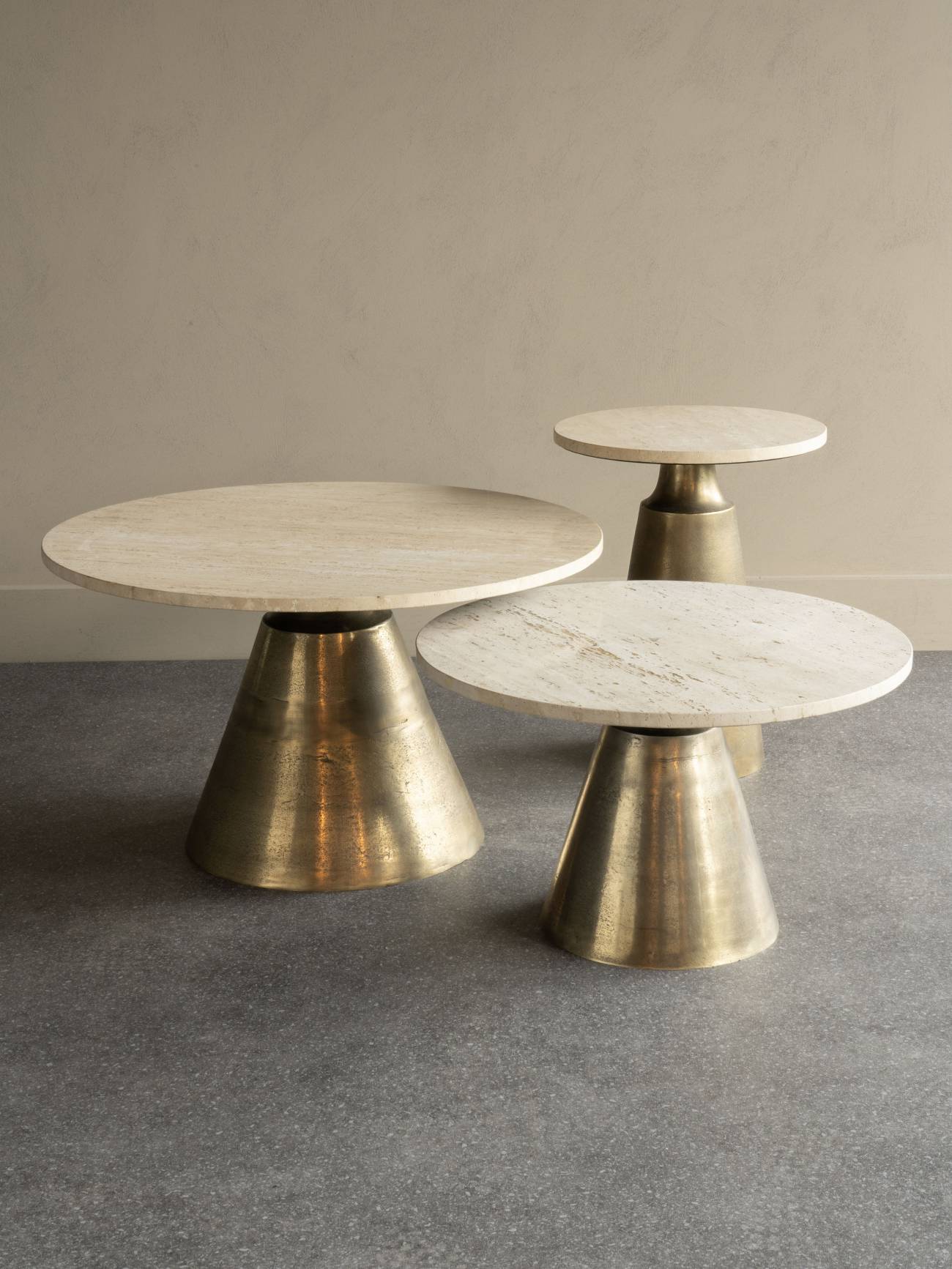 Clifton II Antique Brass & Cream Travertine Side Table