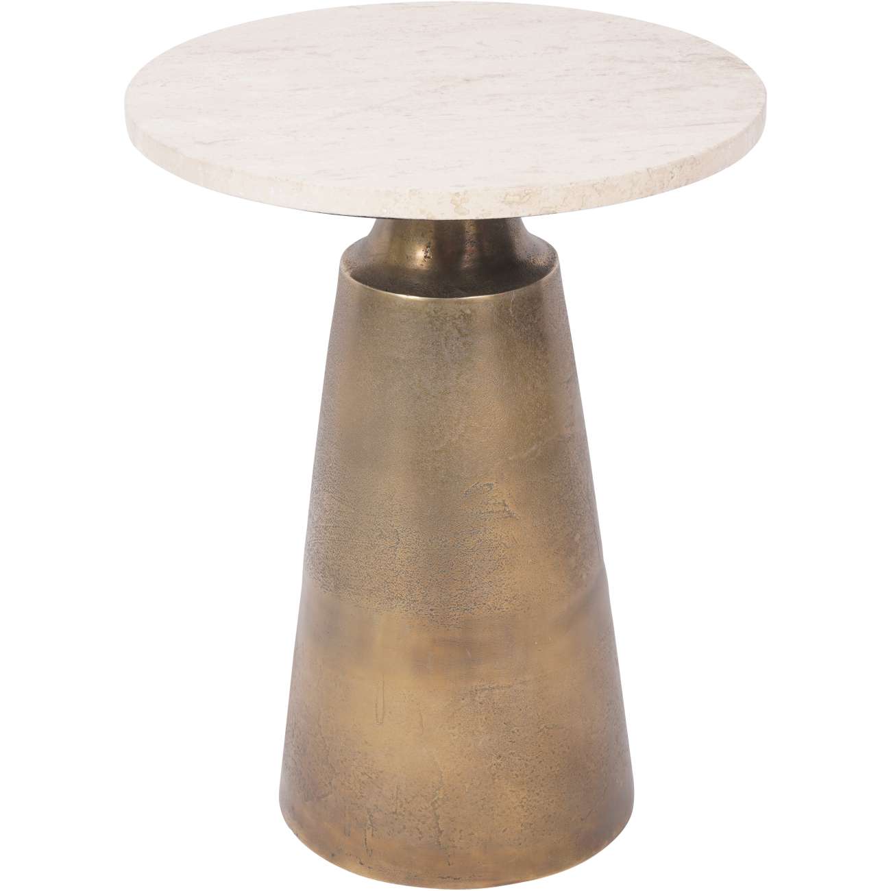 Clifton II Antique Brass & Cream Travertine Side Table