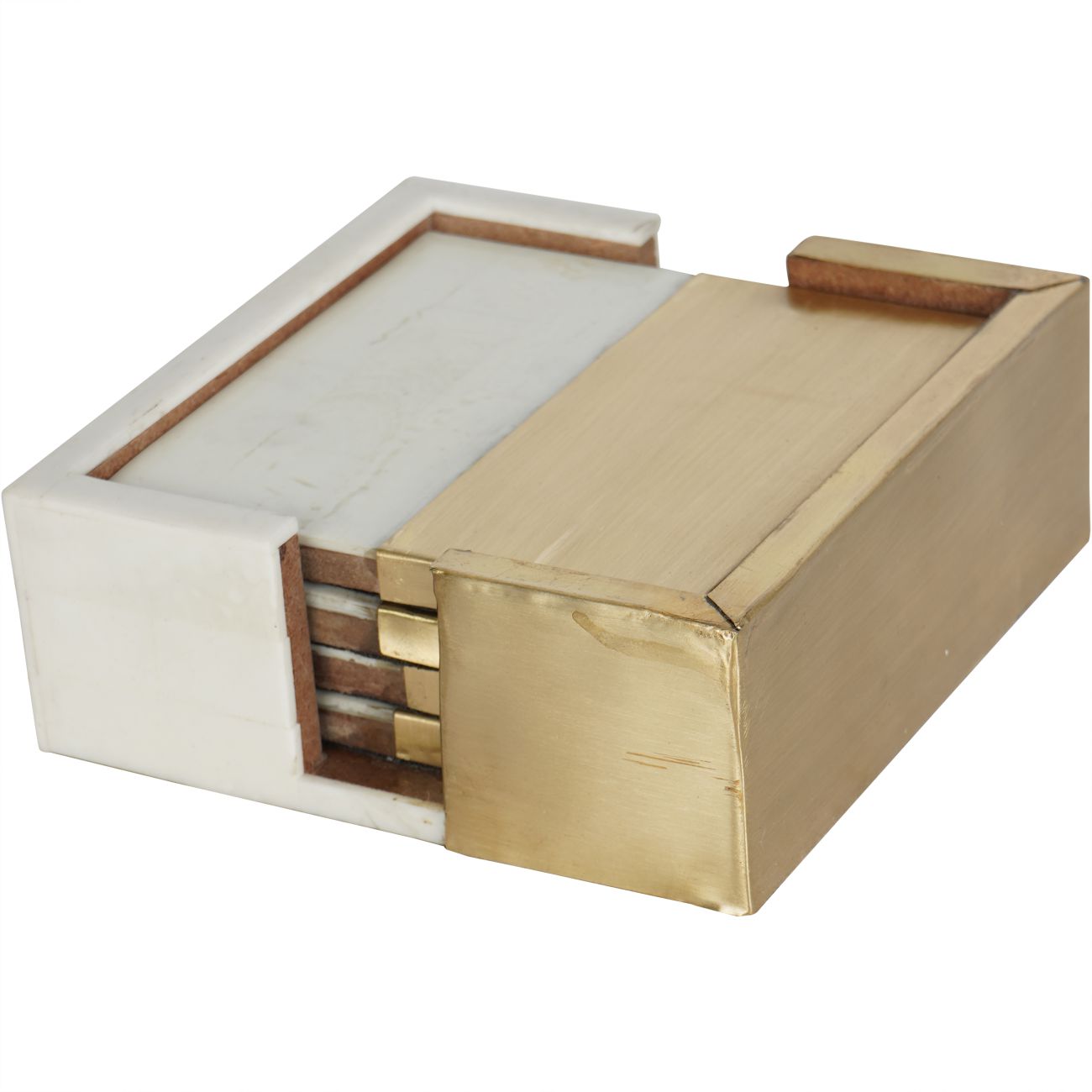 Set of 4 Two Tone Gold & White Coasters - CLEARANCE