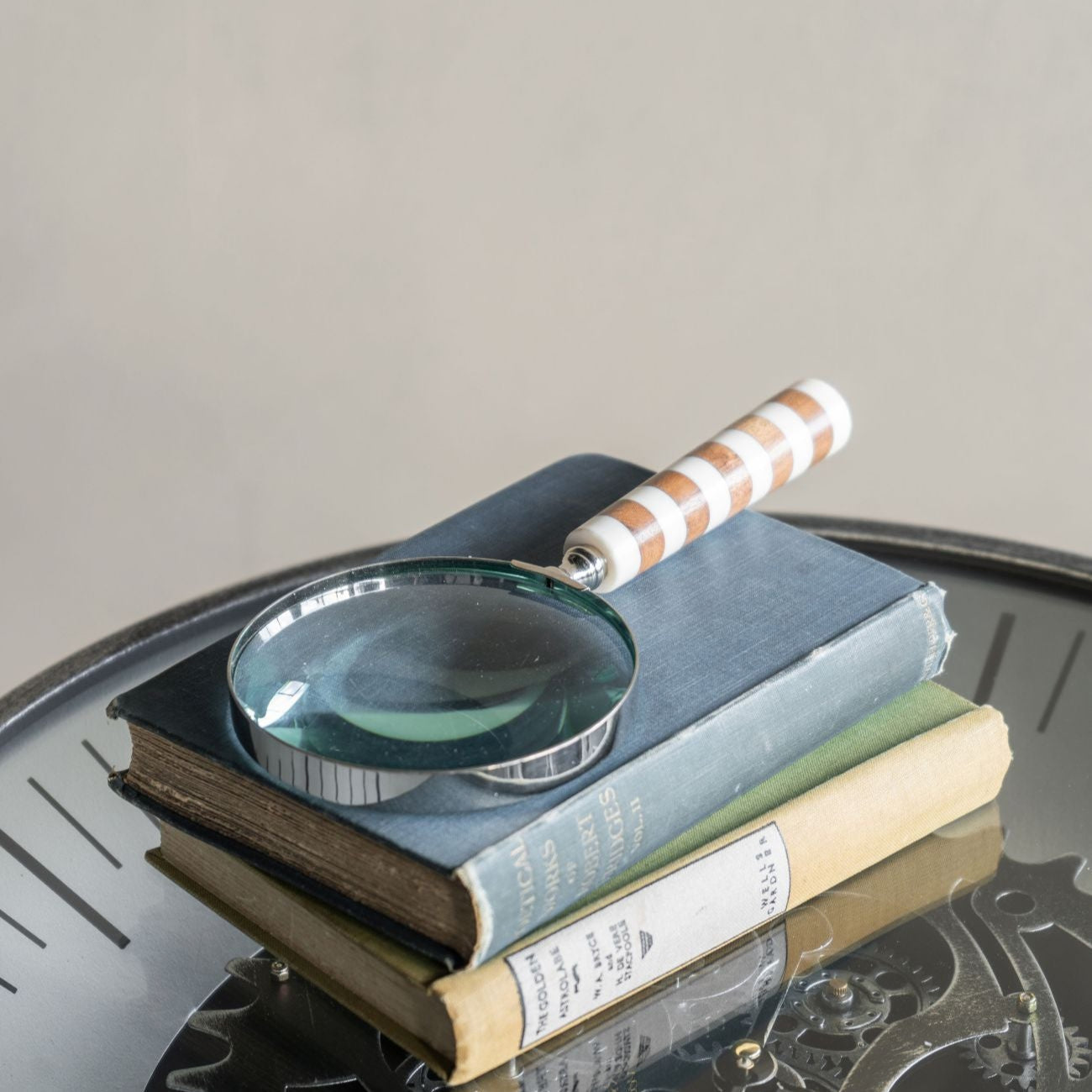 Stripe Resin & Brass Magnifying Glass Ornament - CLEARANCE