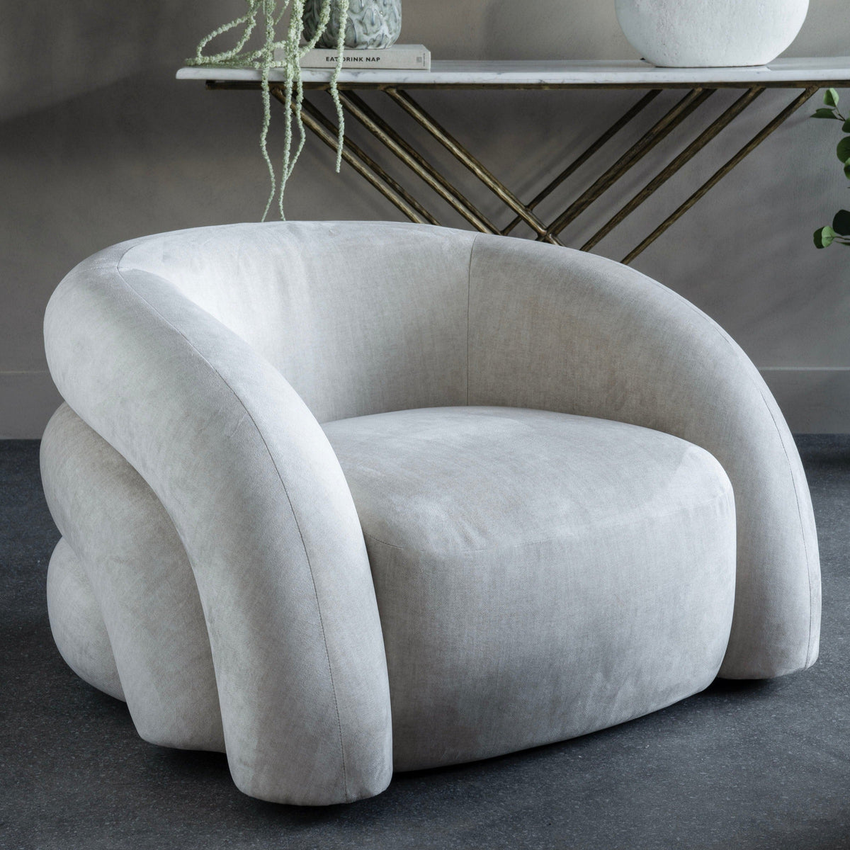 Casa Upholstered Cream Curved Snug Armchair