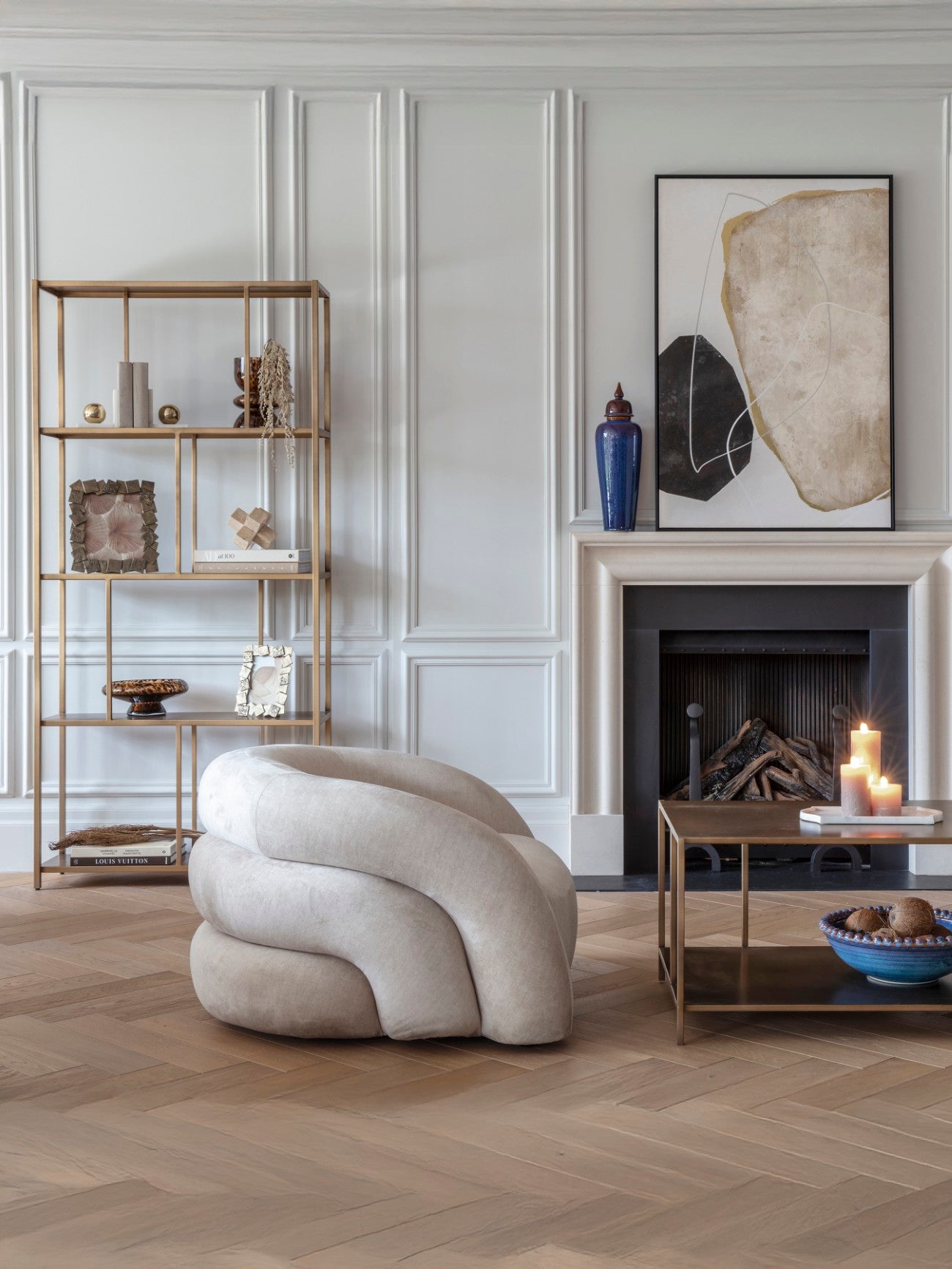 Casa Upholstered Cream Curved Snug Armchair lifestyle