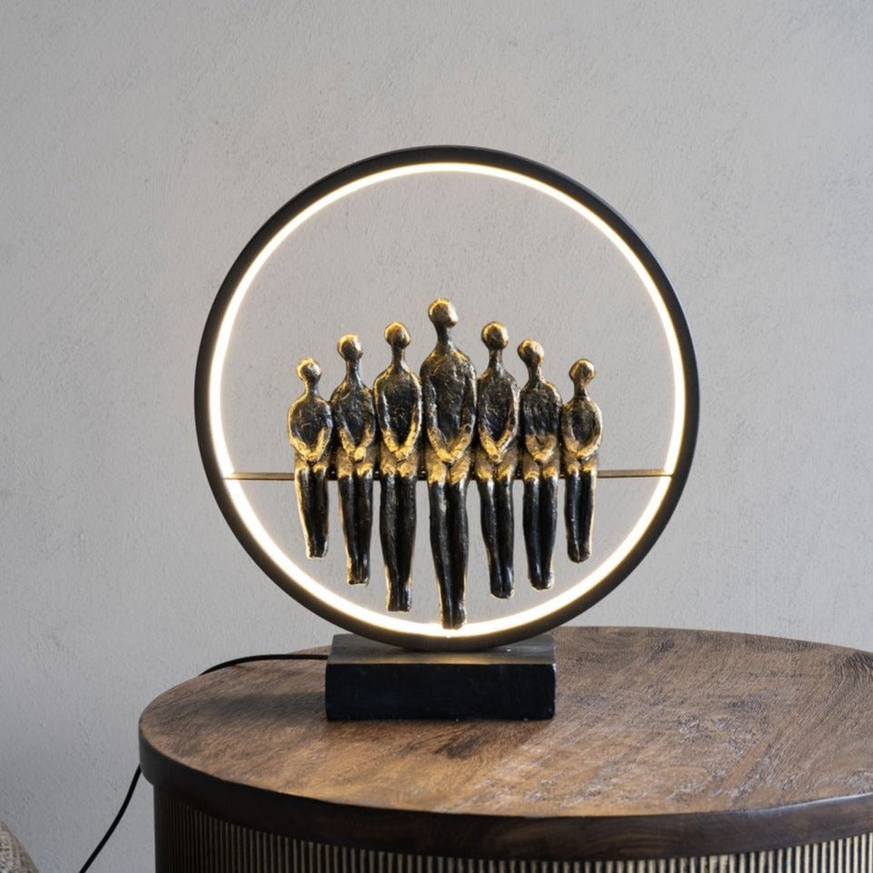 Antique Bronze Family Generations Sculpture with LED Ring Light