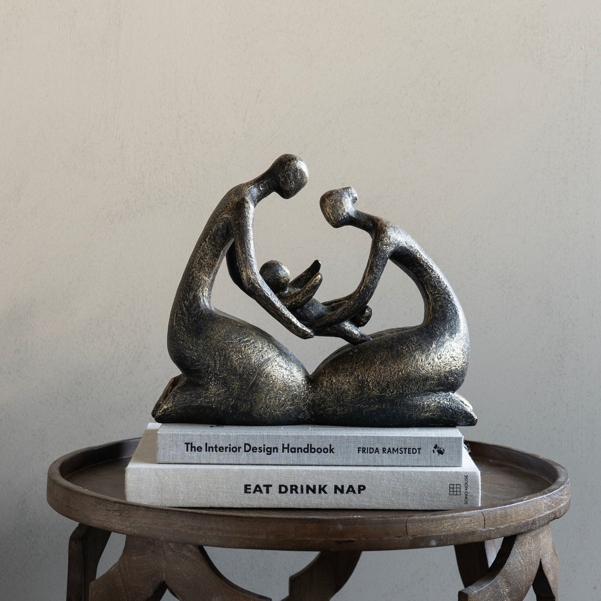 Antique Bronze Caring Family of 3 Sculpture