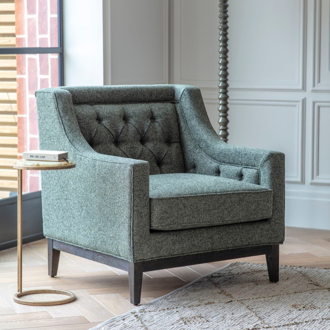 Theodore Forest Green Buttoned Armchair