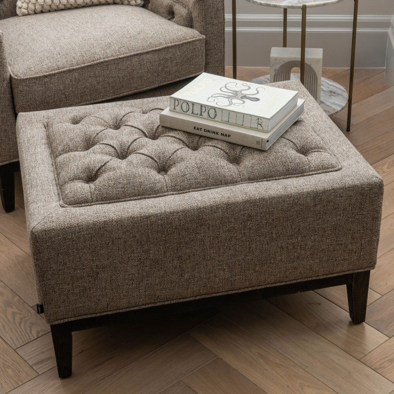 Theodore Dark Taupe Buttoned Stool