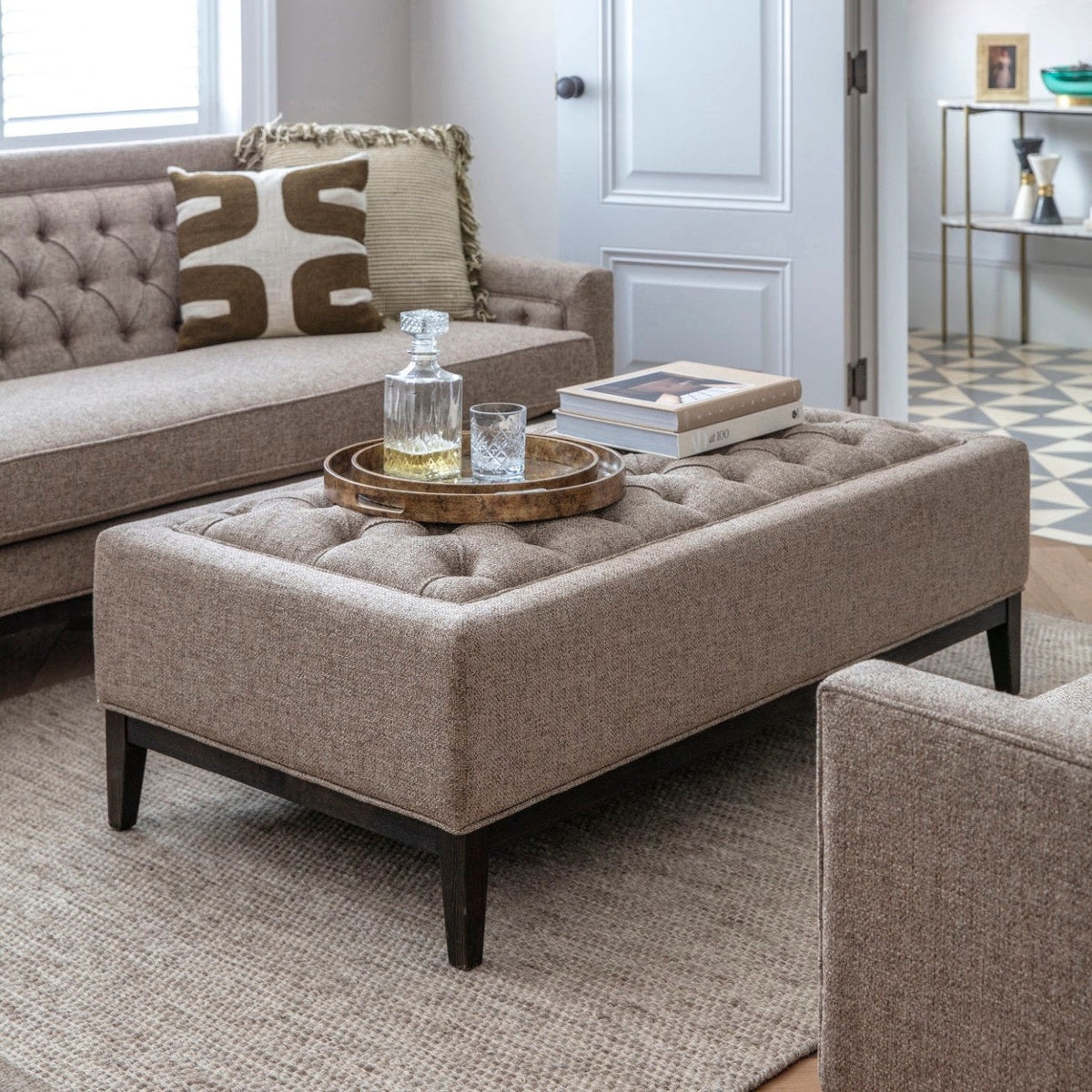Theodore Dark Taupe Buttoned XL Ottoman