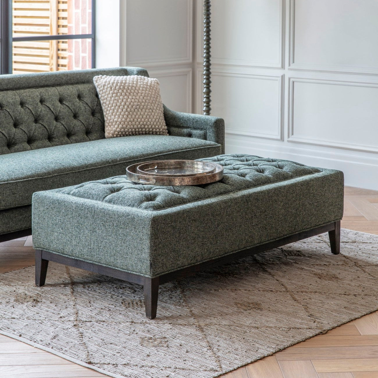 Theodore Forest Green Buttoned XL Ottoman