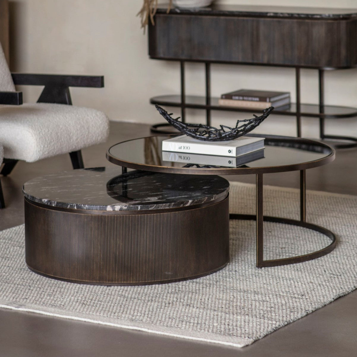 Belvedere Black Marble Nesting Coffee Tables Nest