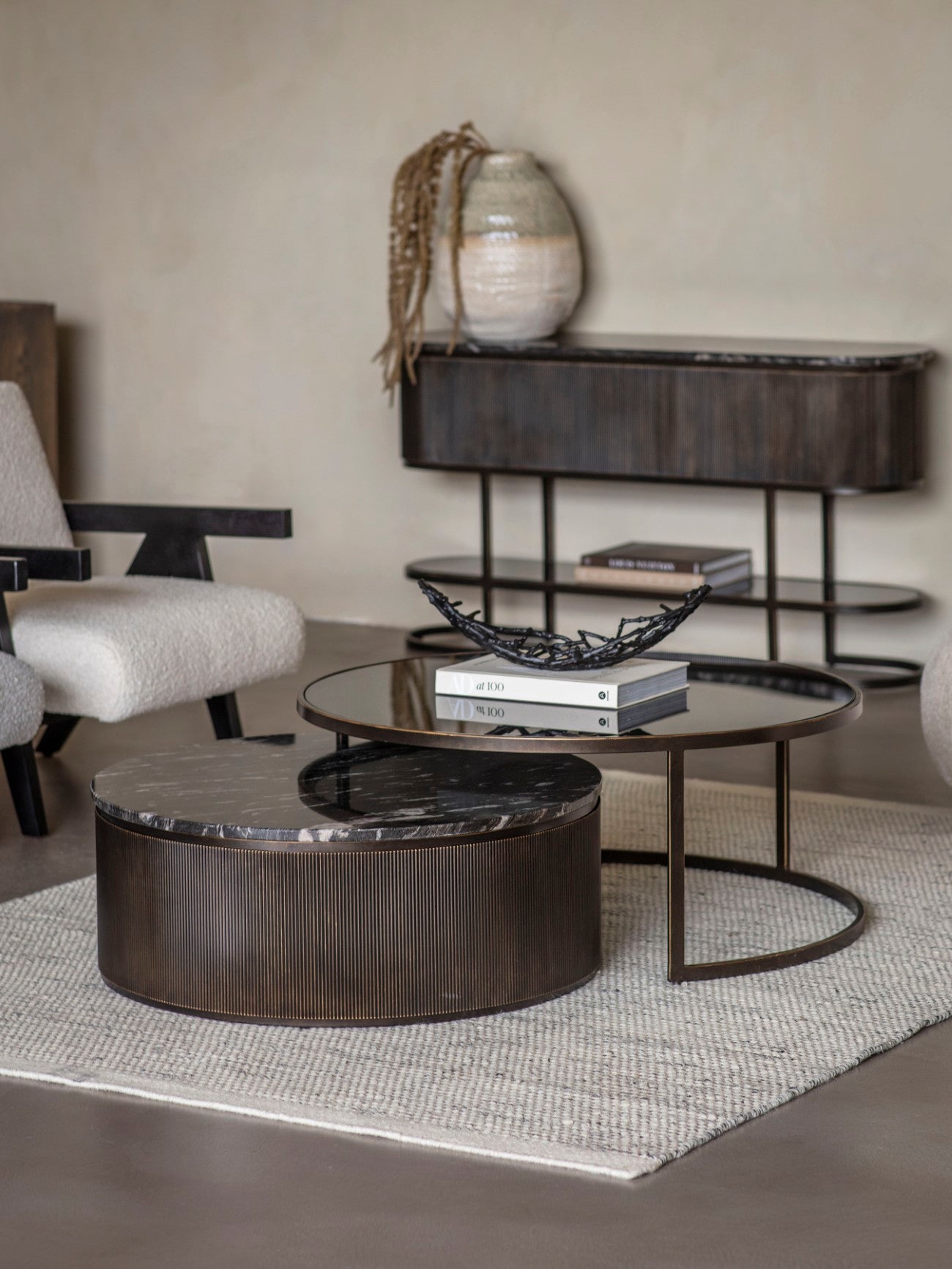 Belvedere Black Marble Nesting Coffee Tables Nest