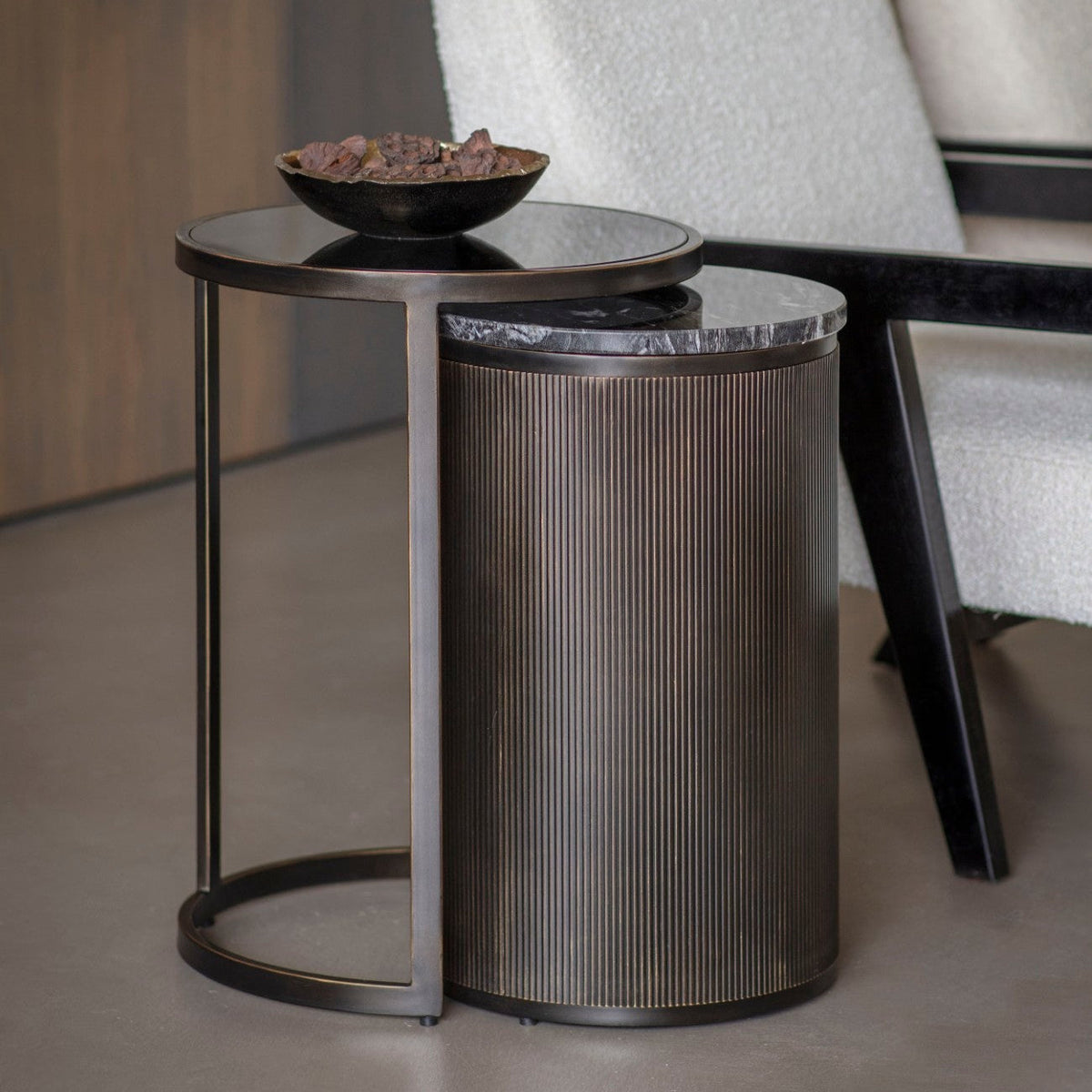 Belvedere Black Marble Nesting Side Tables Nest