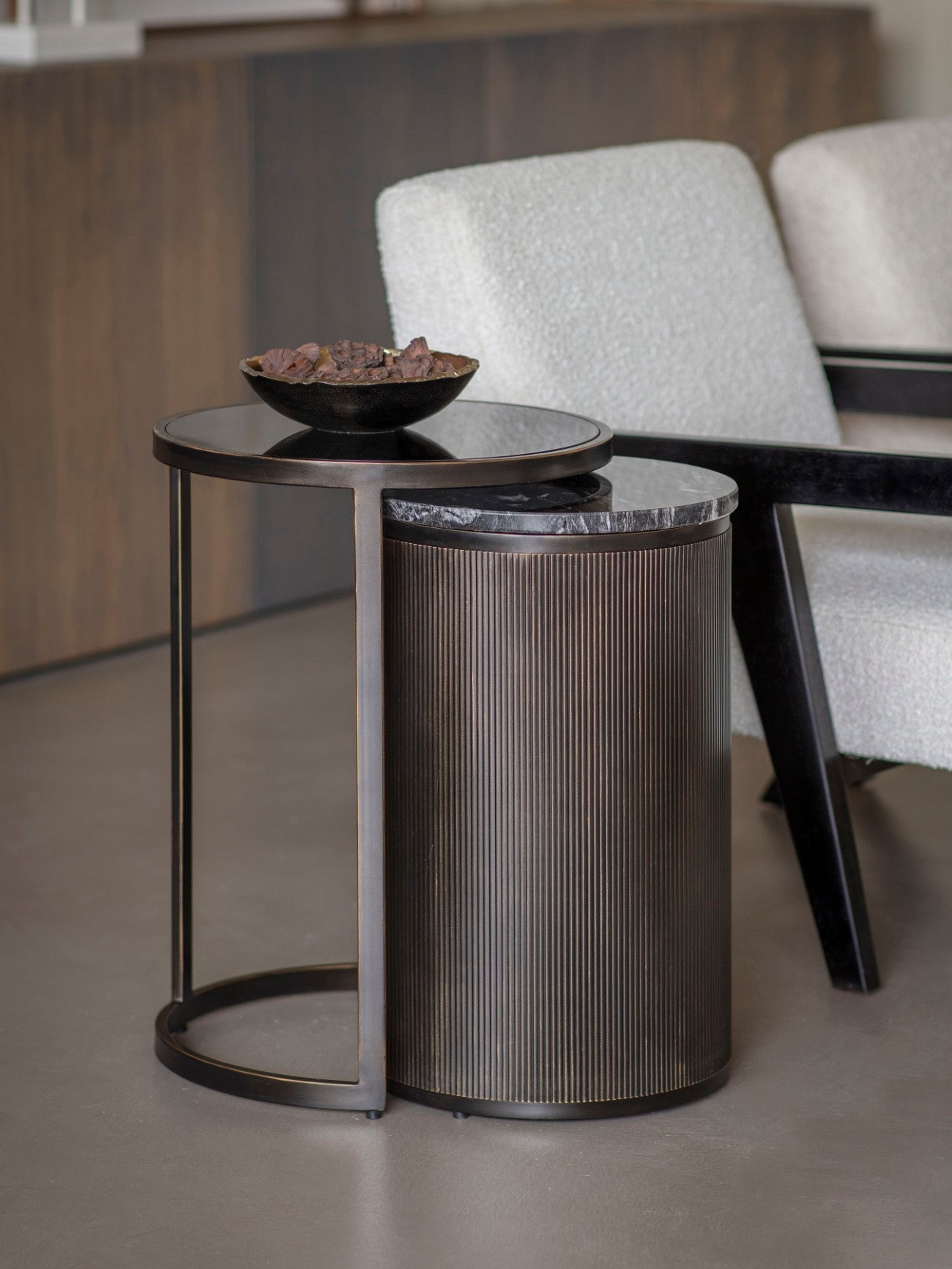 Belvedere Black Marble Nesting Side Tables Nest