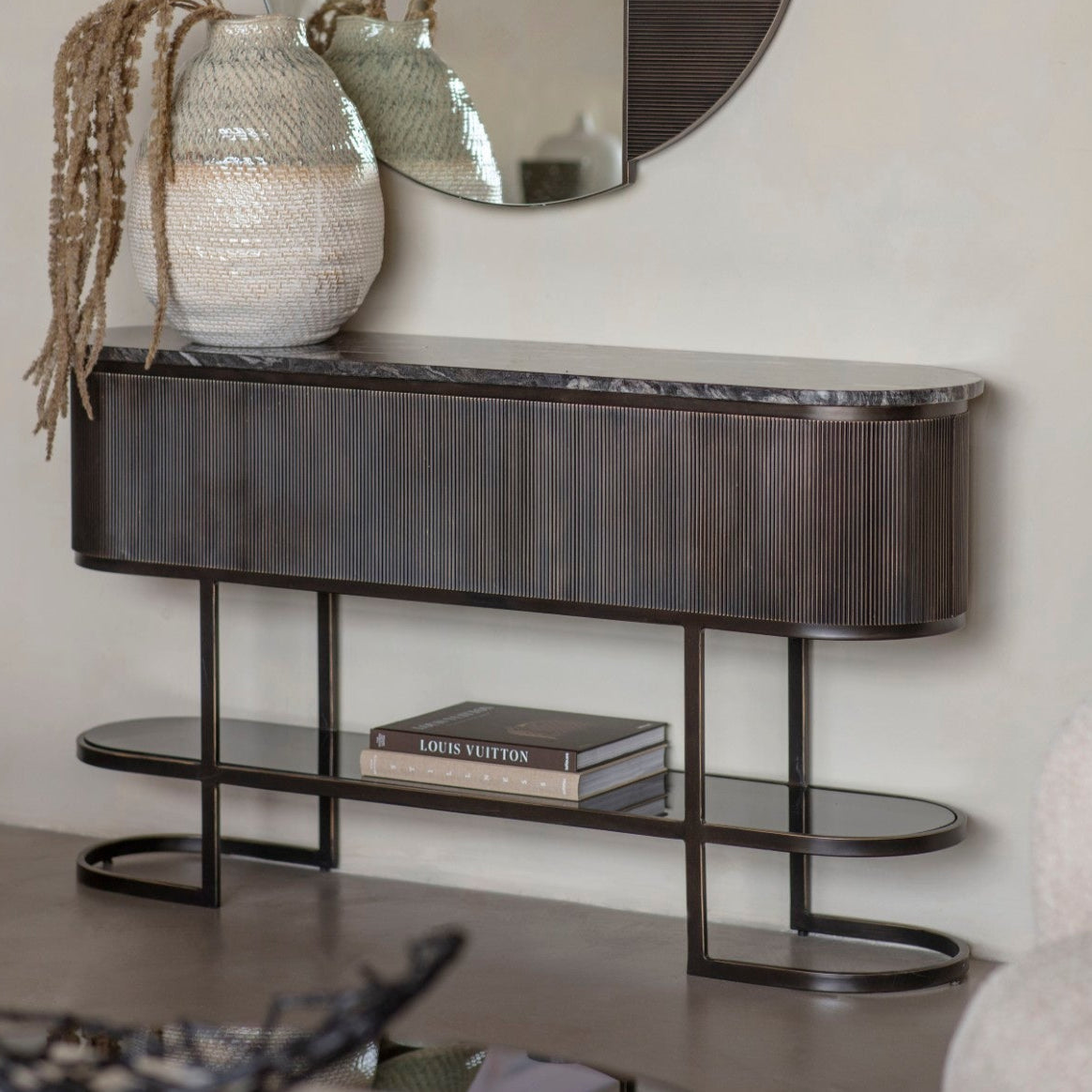 Belvedere Black Marble Console Table