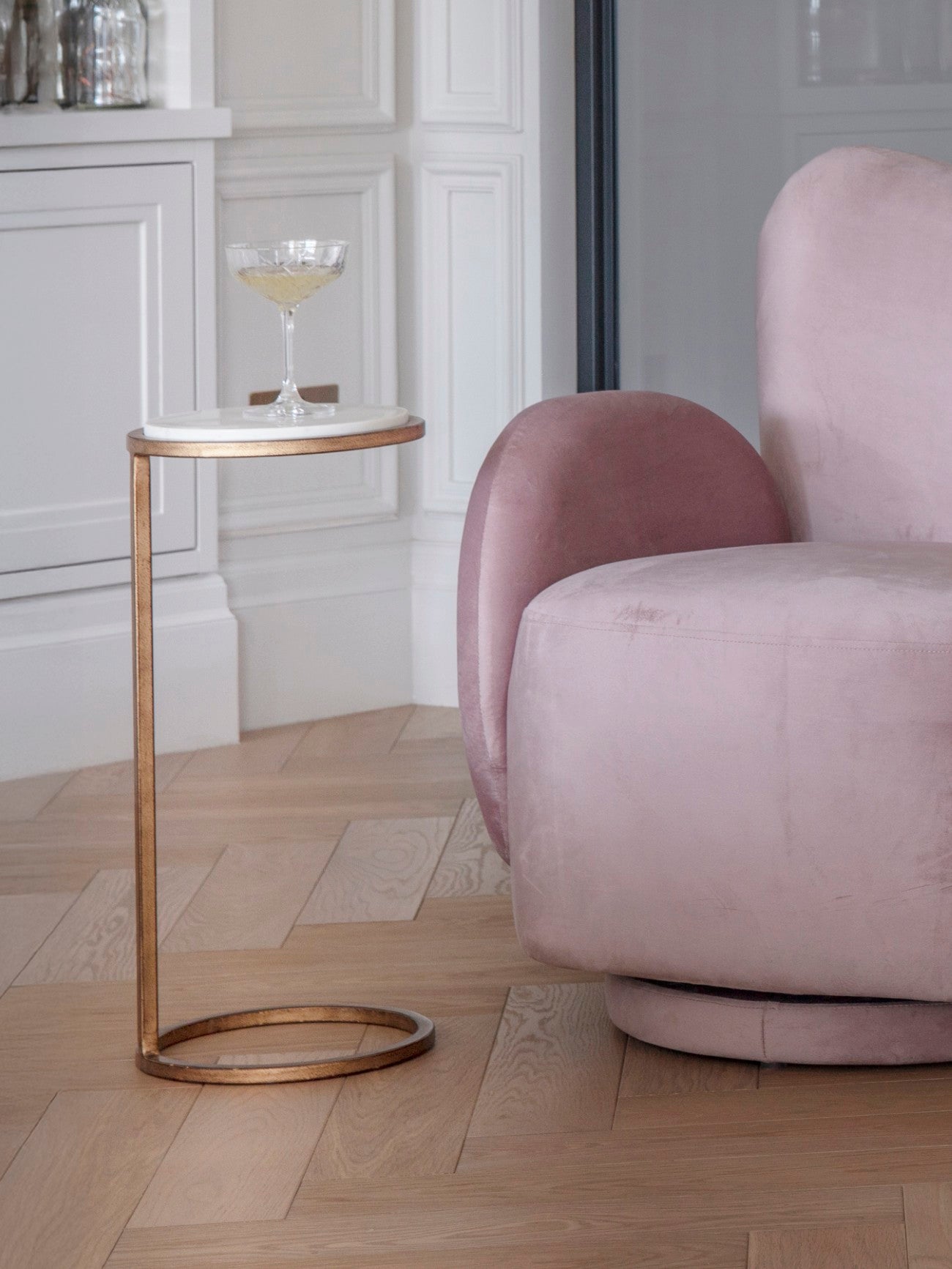 Iota White Banswara Marble & Aged Champagne Side Table
