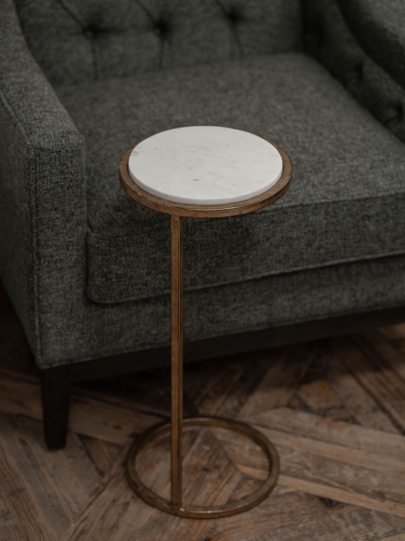 Iota White Banswara Marble & Aged Champagne Side Table