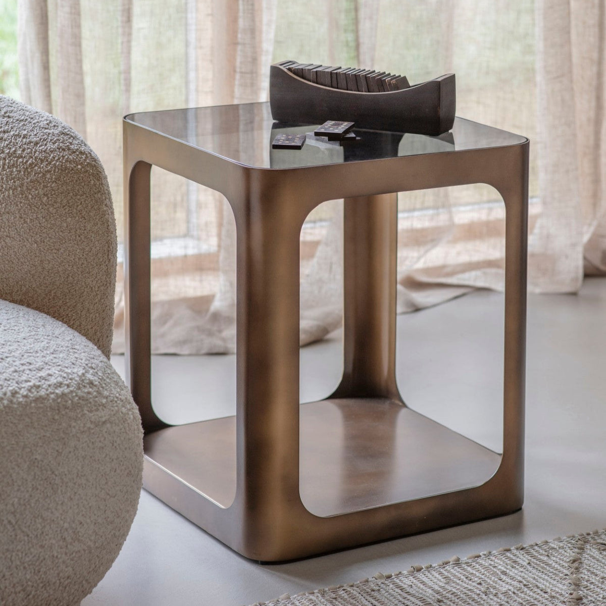 Thorpe Square Bronze & Smoked Glass Side Table