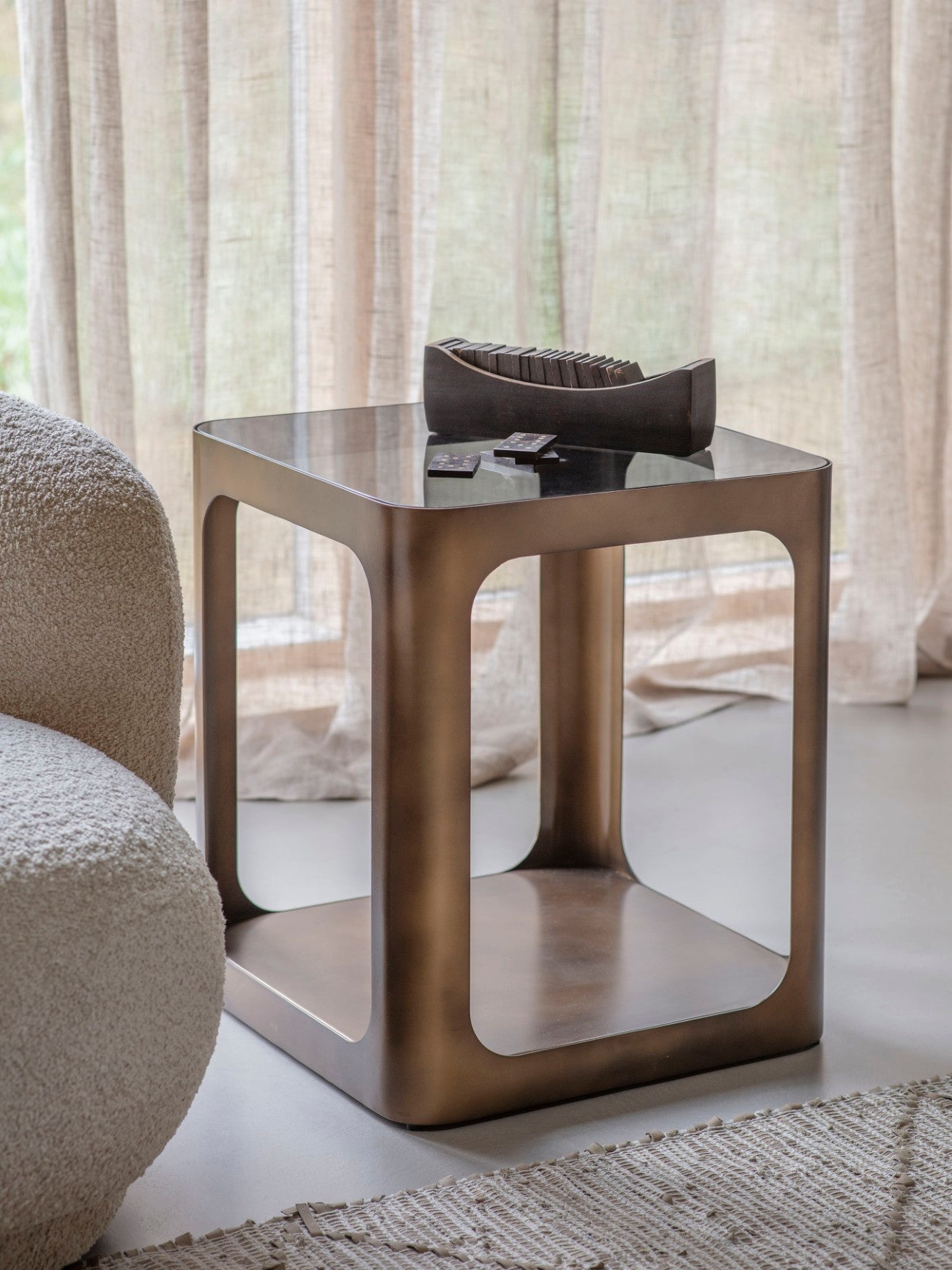 Thorpe Square Bronze & Smoked Glass Side Table