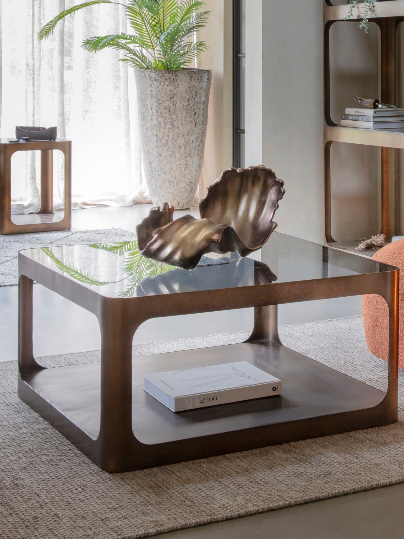 Thorpe Bronze & Smoked Glass Square Coffee Table