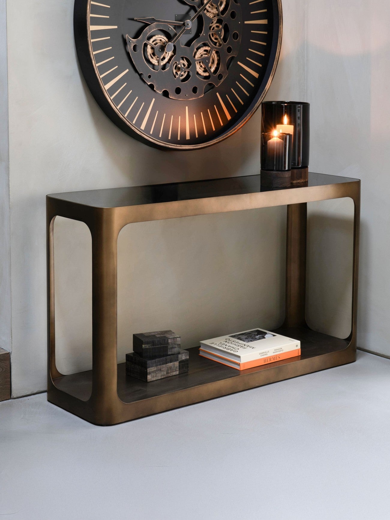 Thorpe Bronze & Smoked Glass Console Table