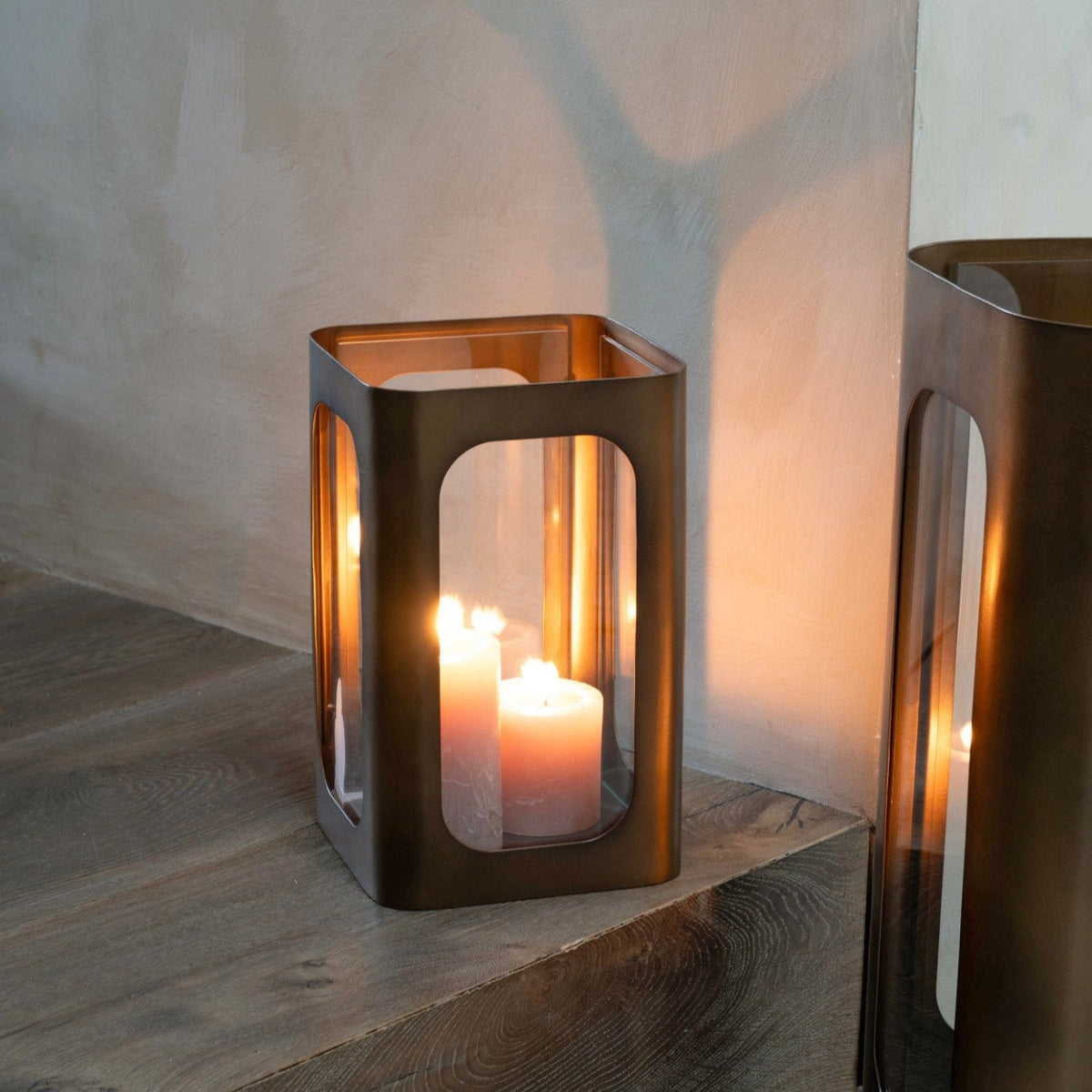 Thorpe Bronze & Clear Glass Hurricane Candle Holder 28cm