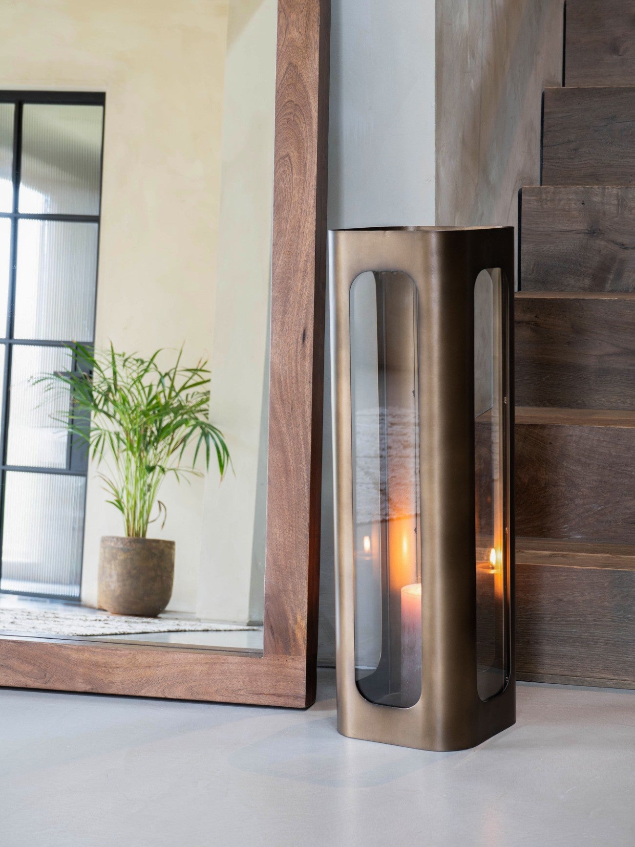 Thorpe Bronze & Clear Glass Hurricane Candle Holder | Large