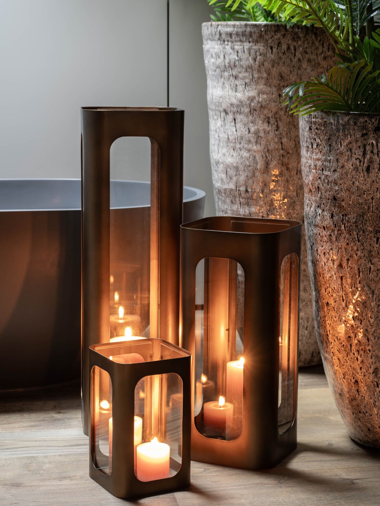 Thorpe Bronze & Clear Glass Hurricane Candle Holder | Large