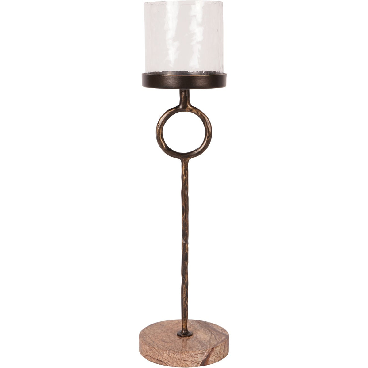 Rutland Dark Bronze & Forest Brown Marble Table Hurricane Candle Holder | Small