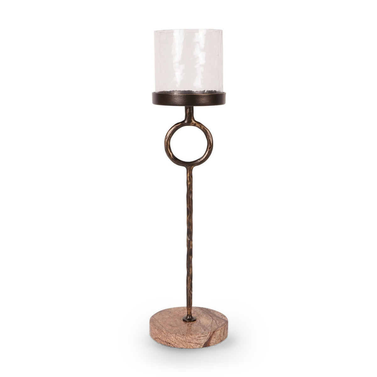 Rutland Dark Bronze & Forest Brown Marble Table Hurricane Candle Holder | Small
