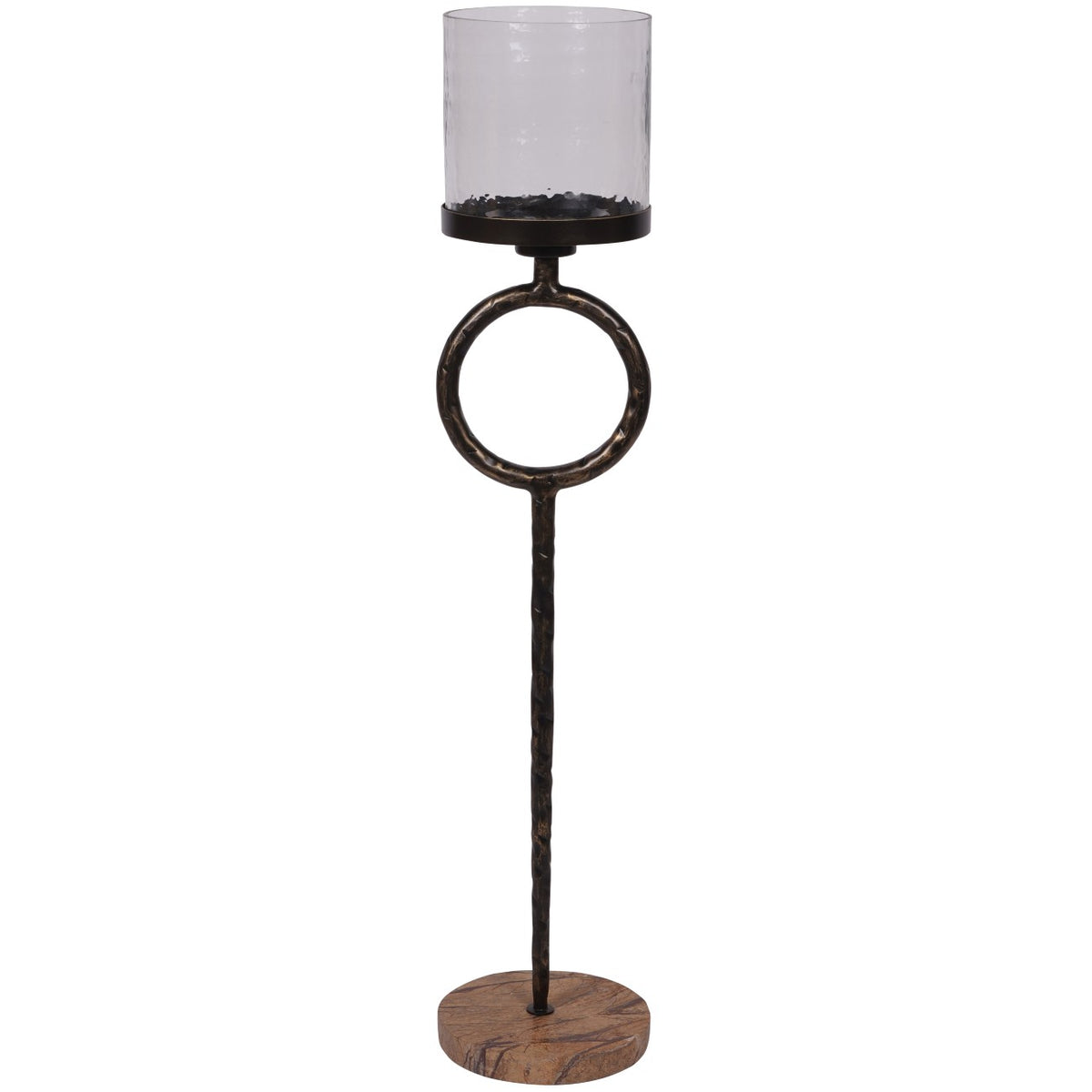 Rutland Dark Bronze & Forest Brown Marble Pillar Floor Hurricane Candle Holder | Large