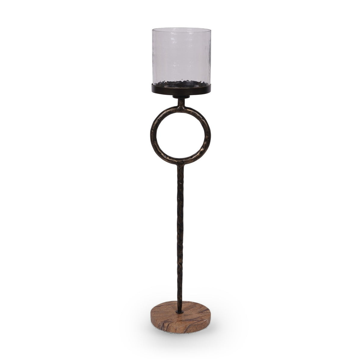 Rutland Dark Bronze & Forest Brown Marble Pillar Floor Hurricane Candle Holder | Large