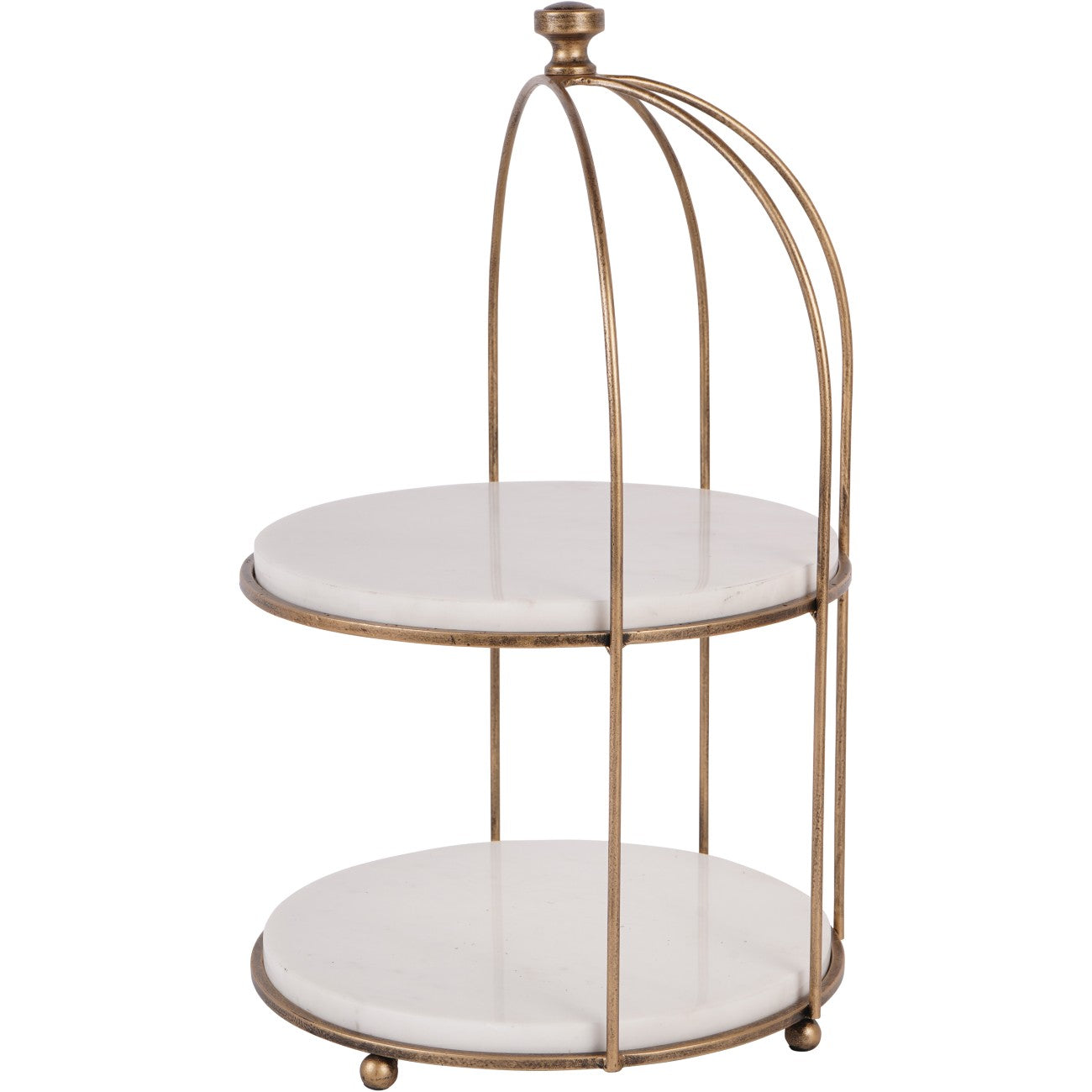 Belvedere Aged Gold & White Marble 1 Tiered Stand