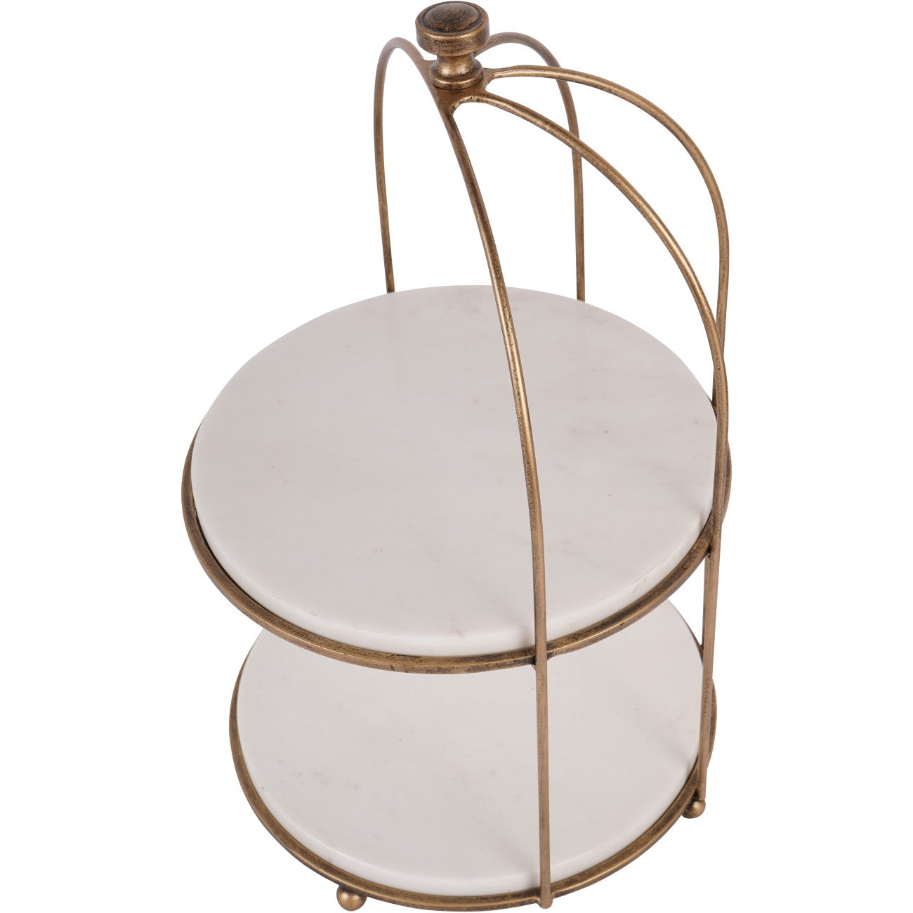 Belvedere Aged Gold & White Marble 1 Tiered Stand