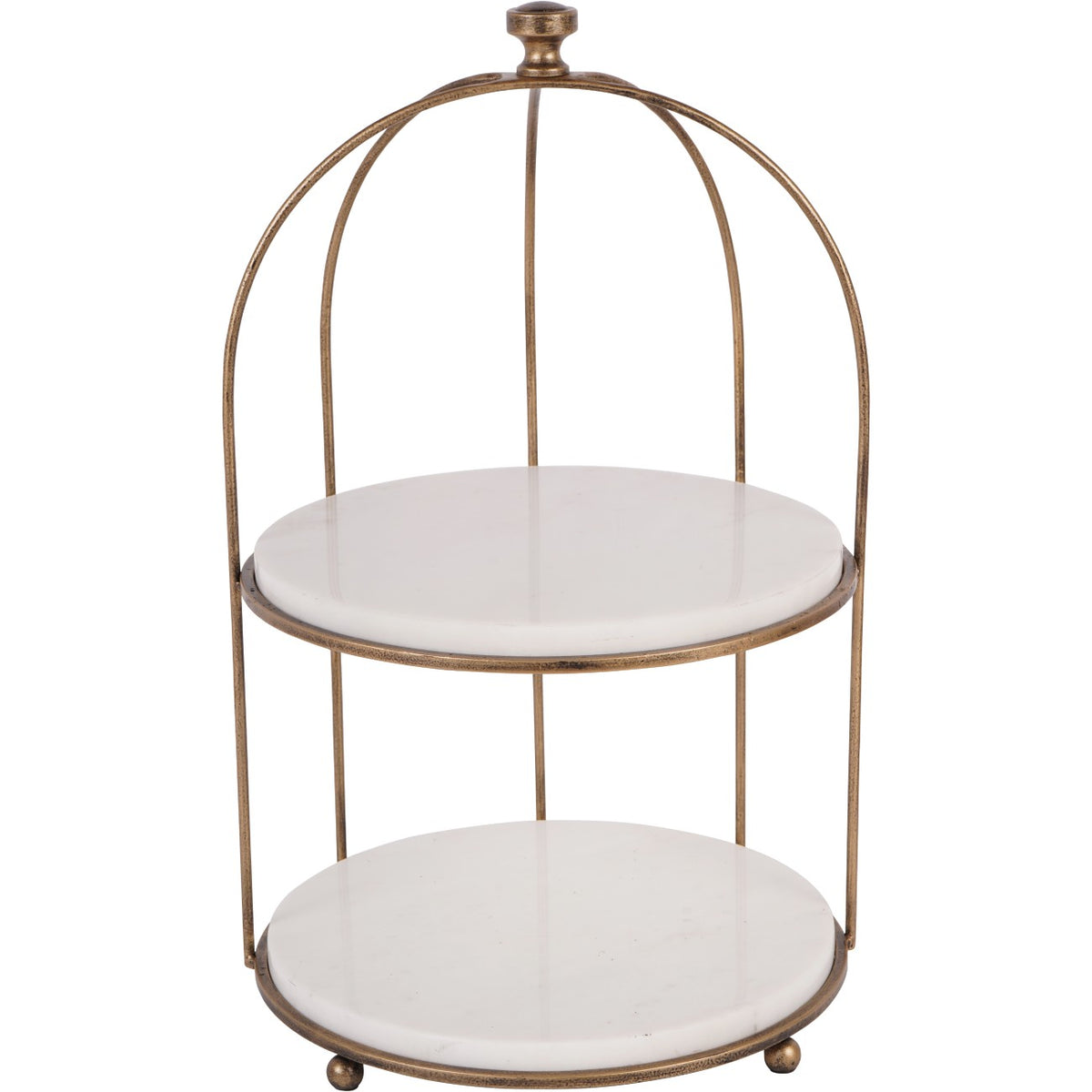 Belvedere Aged Gold & White Marble 1 Tiered Stand
