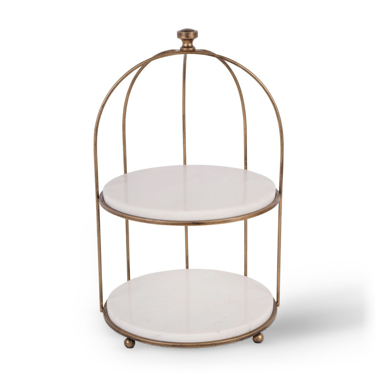 Belvedere Aged Gold & White Marble 1 Tiered Stand